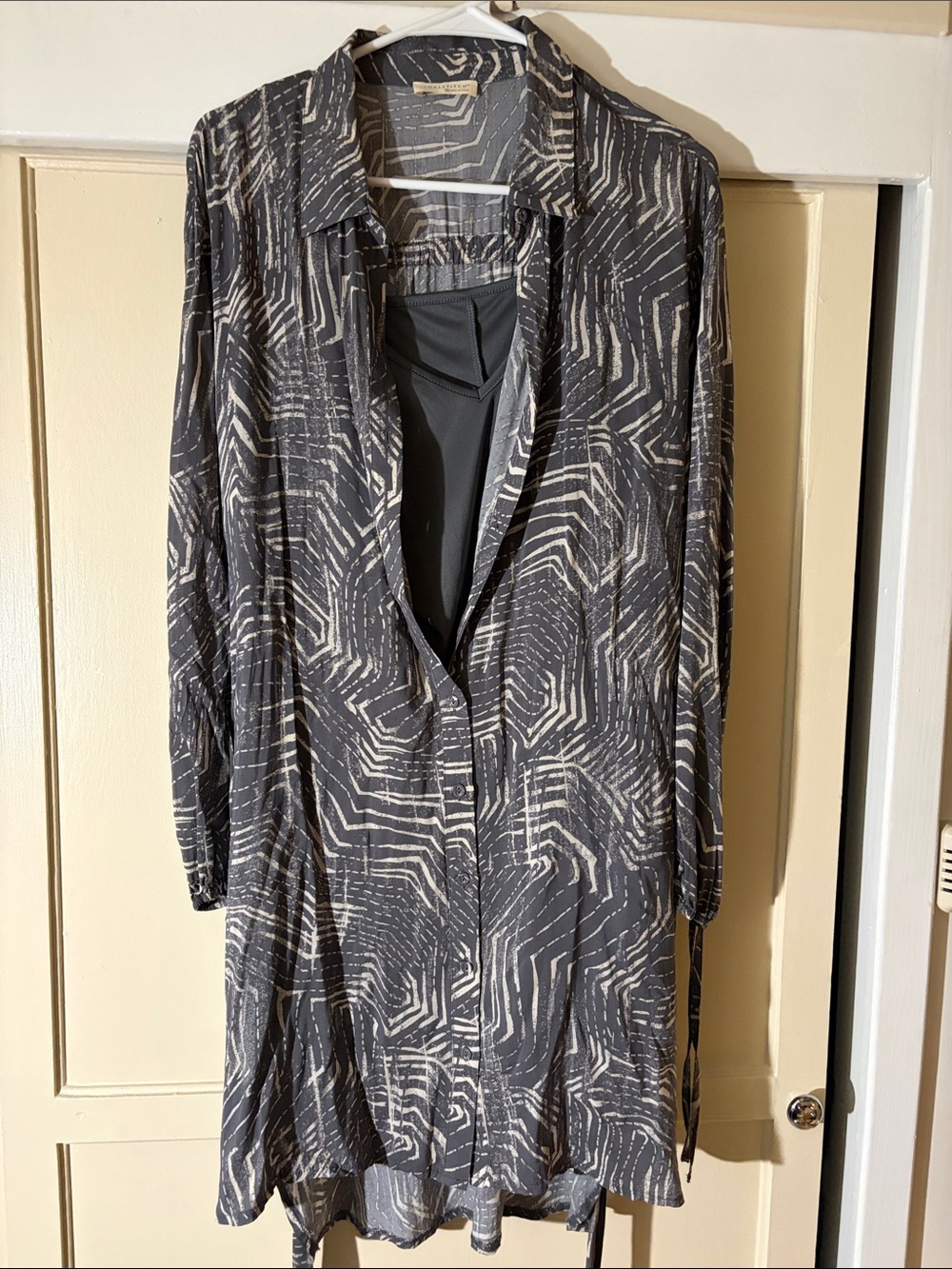 Womens Black & Cream Printed Longline Shirt Dress
